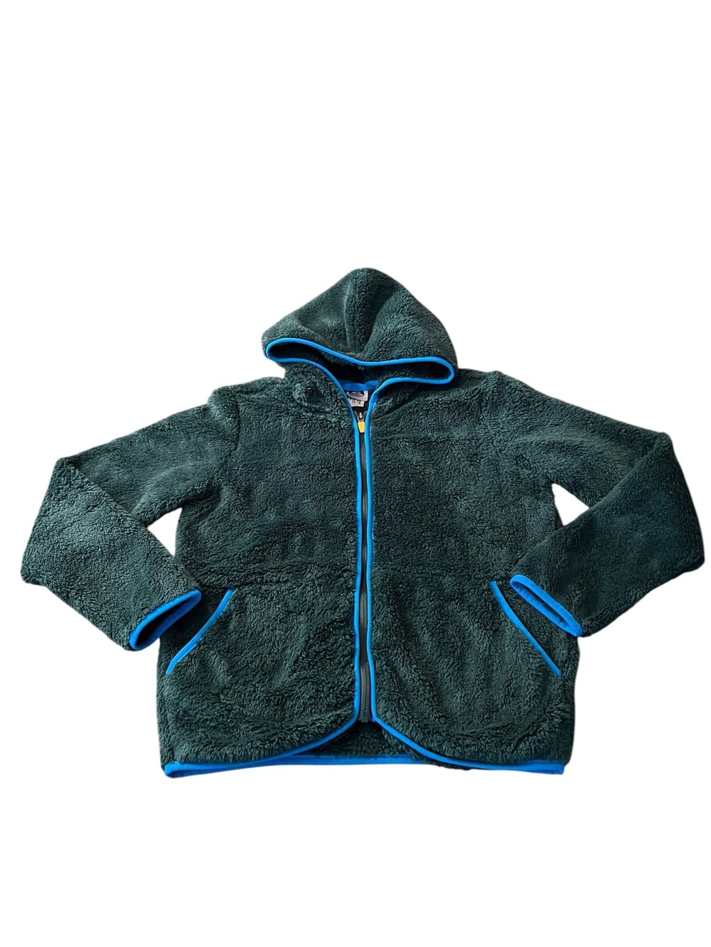 Hanna Andersson Forest Green Hooded Fleece with Bright Blue Trim Size 12